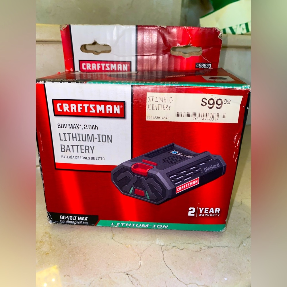Craftsman lithium-ion Battery 60v max, 2.0Ah
